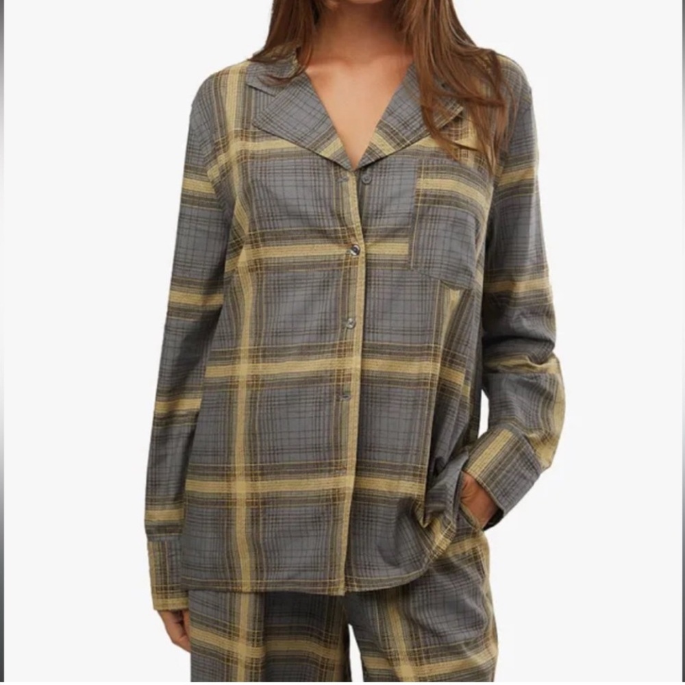 0911.  Plaid Button-Up Pajama Top